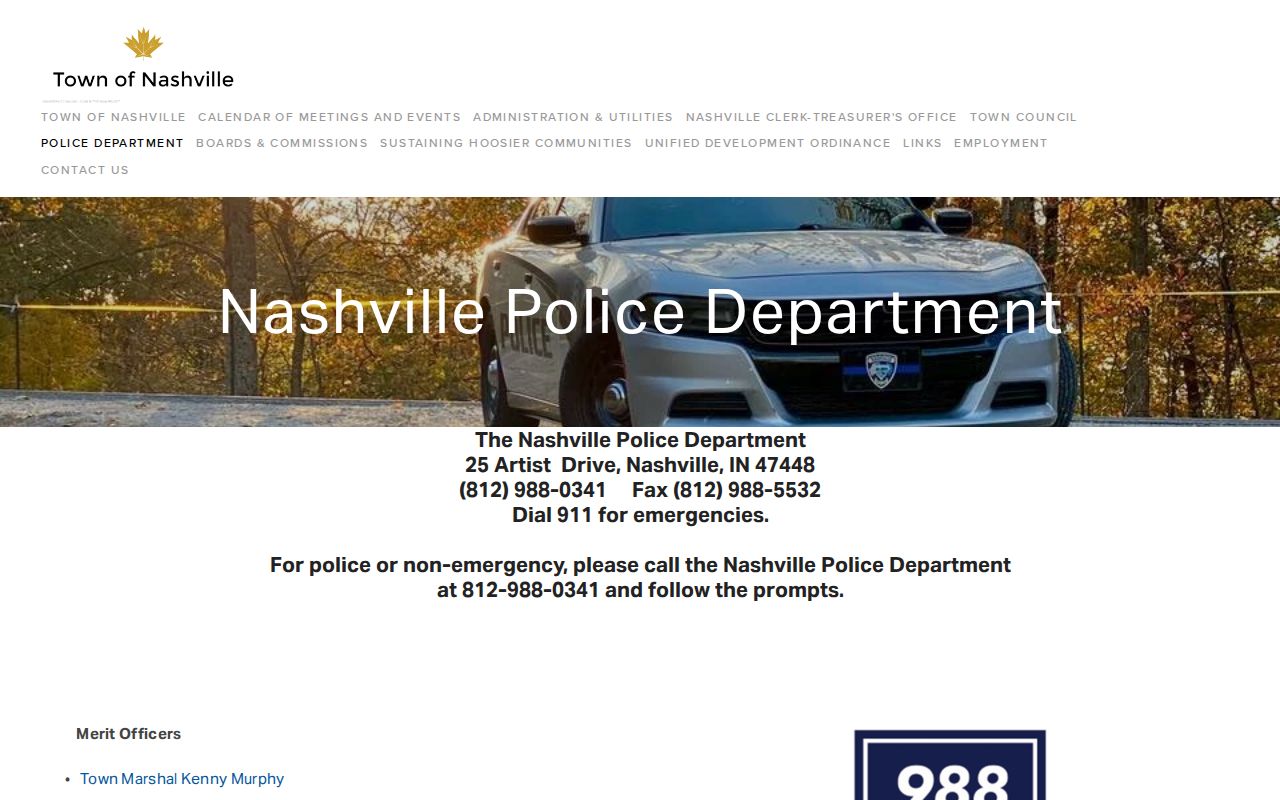 Official Nashville Police Department webpage showing department contact information