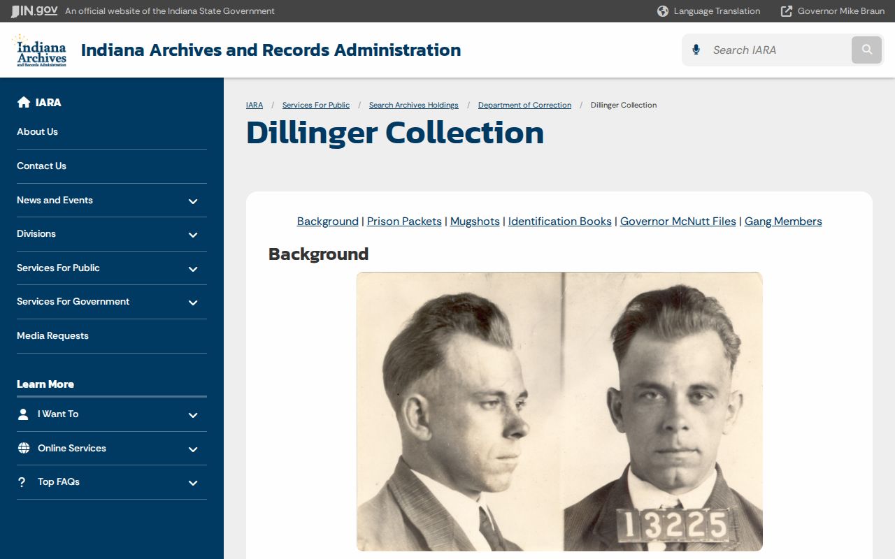 Indiana State Archives historical correction photograph records related to Brown County research