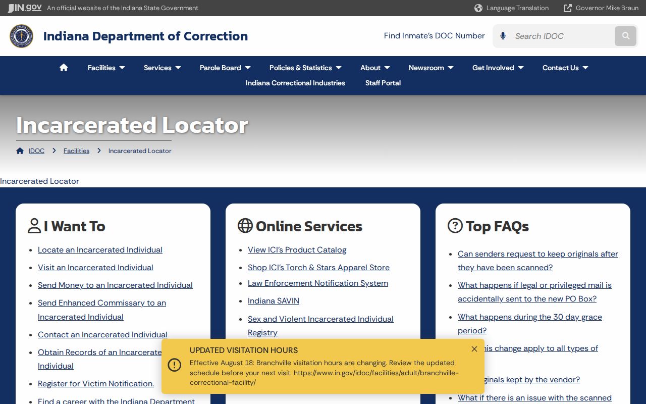 Indiana Department of Correction offender record search for Brown County