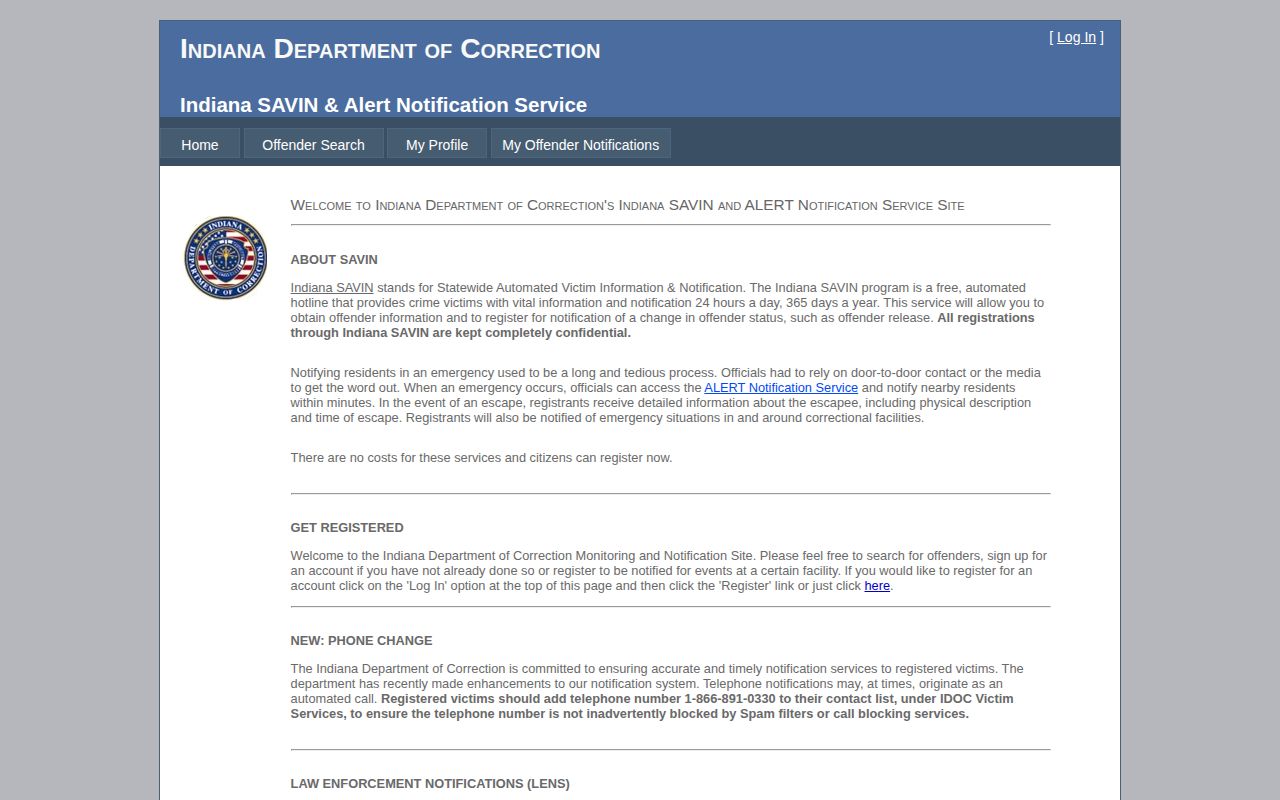 Indiana SAVIN custody notification source for Brown County release records